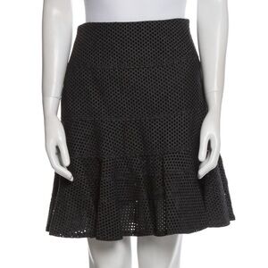 Akris Punto Circular Eyelet Grey Ruffle Skirt, Size Small